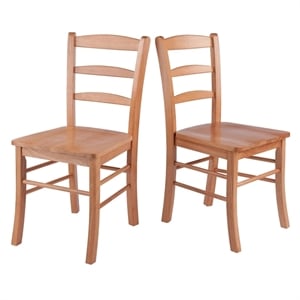 Pemberly Row 18&quot Ladder Back Solid Wood Dining Chair in Light Oak (Set of 2)