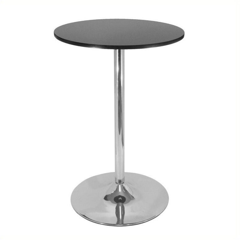 Pemberly Row Round Wood/Metal Contemporary Pub Table in Black/Chrome