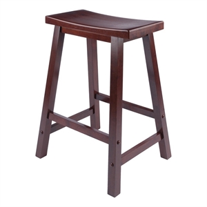 Pemberly Row 24&quot Contemporary Saddle Seat Solid Wood Counter Stool in Walnut