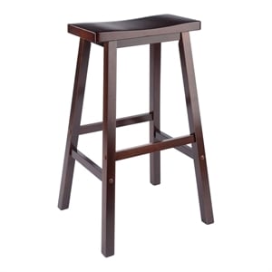 Pemberly Row 28.86&quot Solid Wood Saddle Seat Bar Stool in Antique Walnut