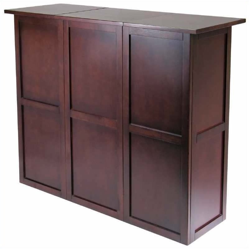 Pemberly Row Expandable Solid Wood Counter Wine Home Bar in Antique Walnut