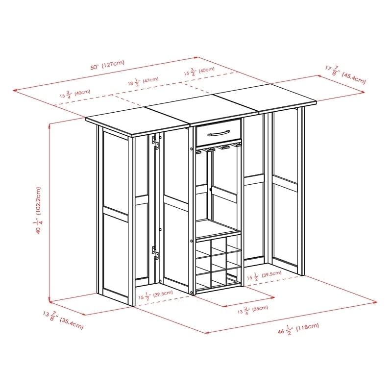 Pemberly Row Expandable Solid Wood Counter Wine Home Bar in Antique Walnut
