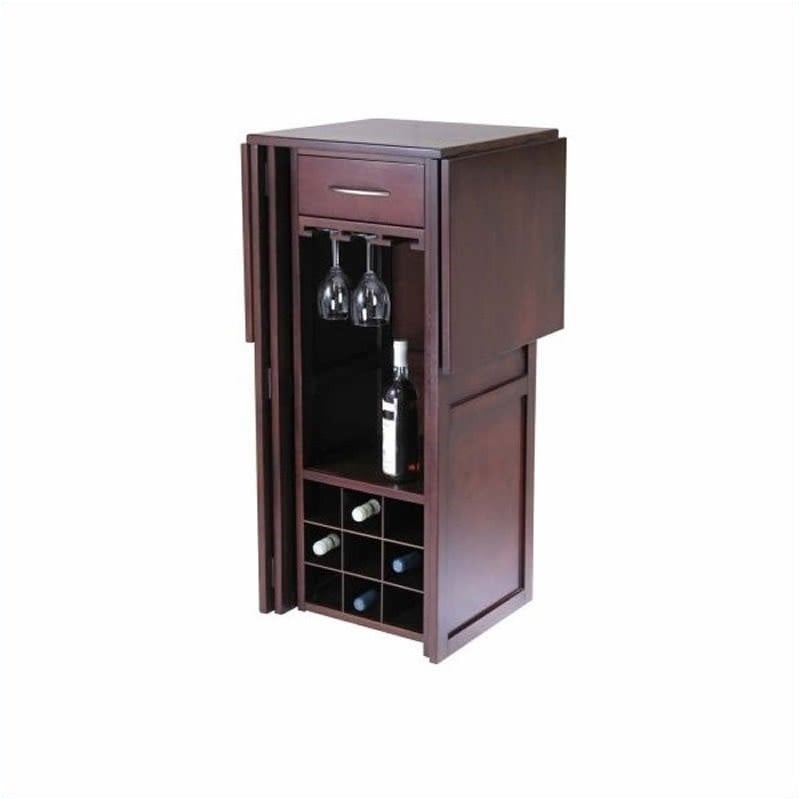 Pemberly Row Expandable Solid Wood Counter Wine Home Bar in Antique Walnut