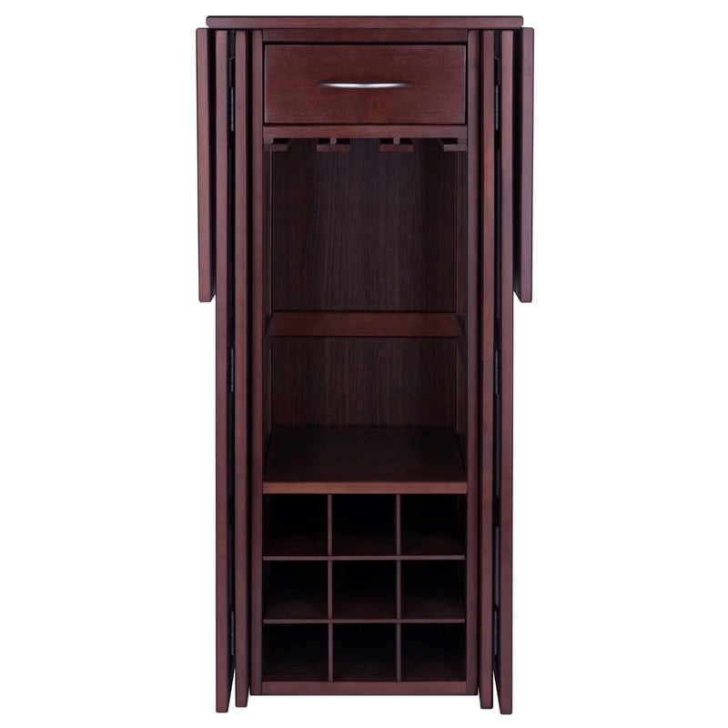 Pemberly Row Expandable Solid Wood Counter Wine Home Bar in Antique Walnut