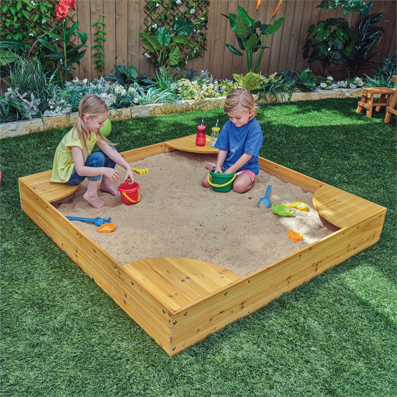 Pemberly Row Reinforced Wood Panels Backyard Sandbox