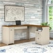 Pemberly Row Farmhouse Engineered Wood L-Shape Computer Desk in Antique White