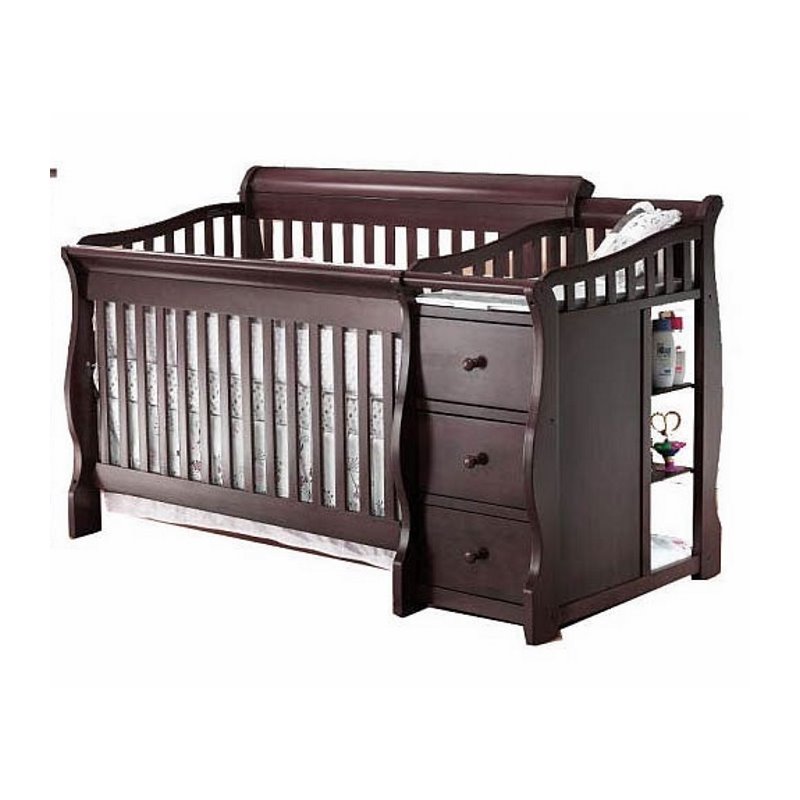 Pemberly Row 4-in-1 Convertible Crib and Changer Set in Espresso