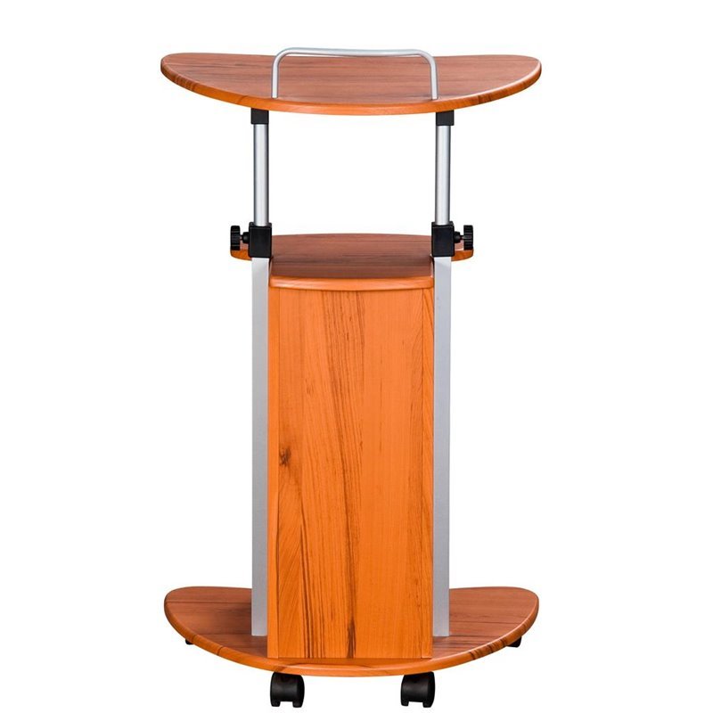 Pemberly Row Sit-to-Stand Rolling Laptop Cart with Storage in Wood Grain