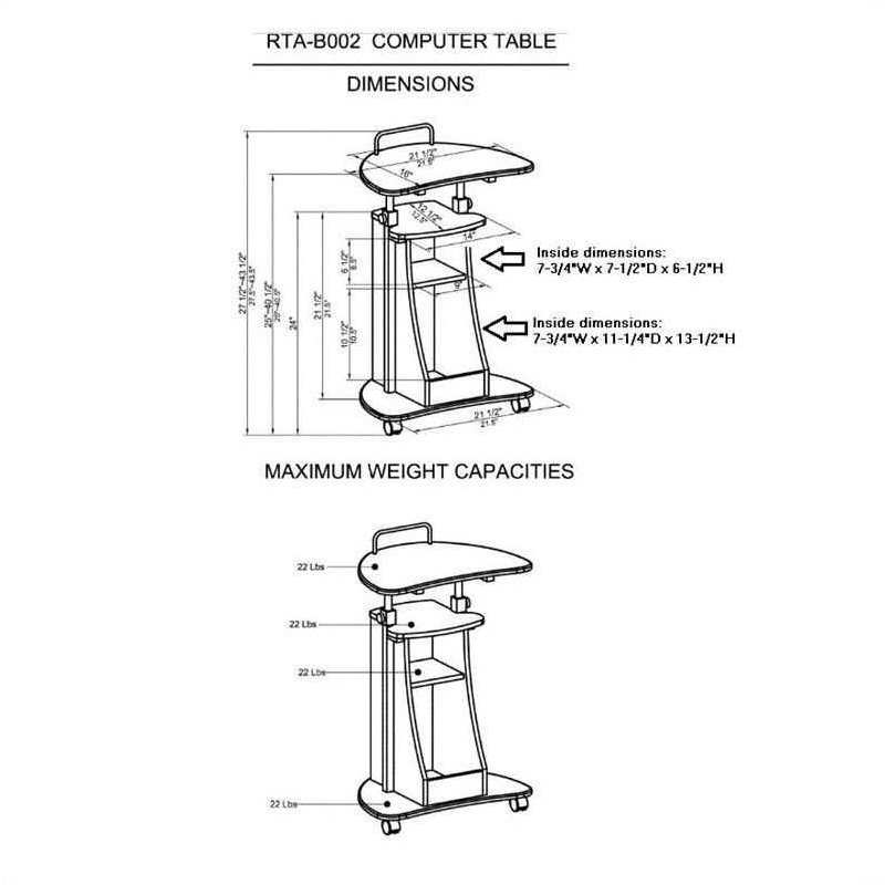 Pemberly Row Sit-to-Stand Rolling Laptop Cart with Storage in Wood Grain