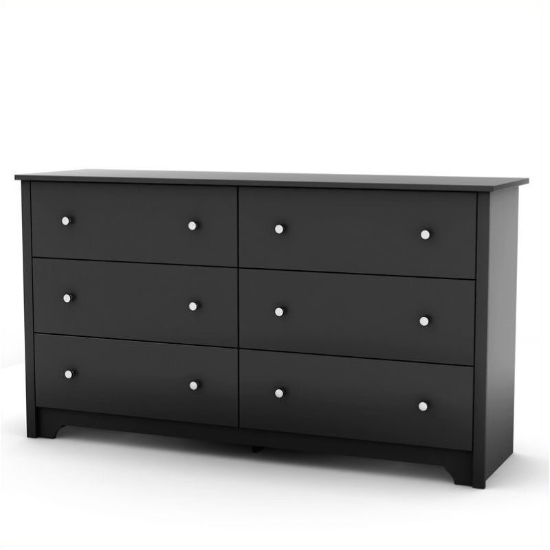 Pemberly Row 6 Drawer Double Dresser in Pure Black Finish