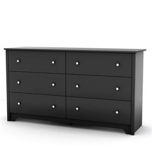Pemberly Row 6 Drawer Double Dresser in Pure Black Finish