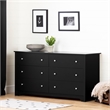 Pemberly Row 6 Drawer Double Dresser in Pure Black Finish