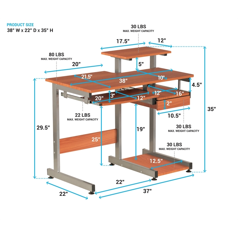 Pemberly Row Contemporary Wood/Steel Computer Desk in Mahogany