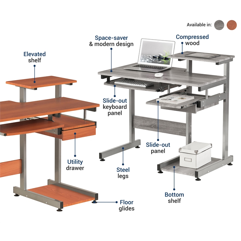 Pemberly Row Contemporary Wood/Steel Computer Desk in Mahogany