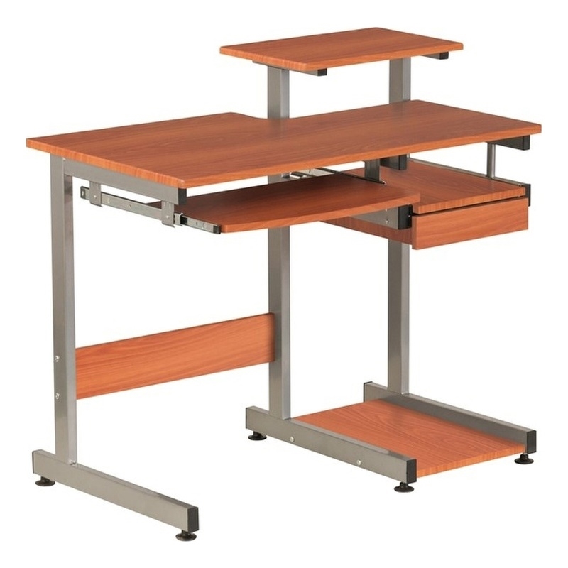 Pemberly Row Contemporary Wood/Steel Computer Desk in Mahogany