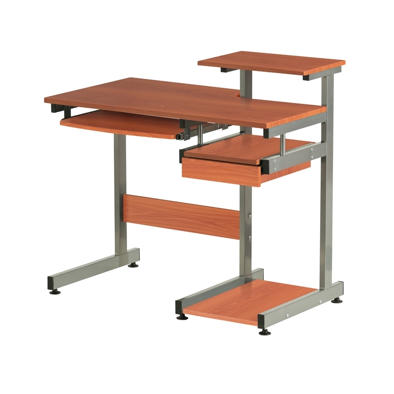 Pemberly Row Contemporary Wood/Steel Computer Desk in Mahogany