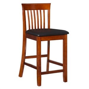 Pemberly Row 25&quot Wood & Faux Leather Counter Stool in Dark Cherry/Black