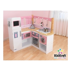 Pemberly Row Plastic Grand Gourmet Corner Kitchen with Metal Accessories