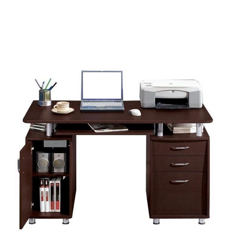Pemberly Row Super Storage Computer Desk in Chocolate Finish PR230136
