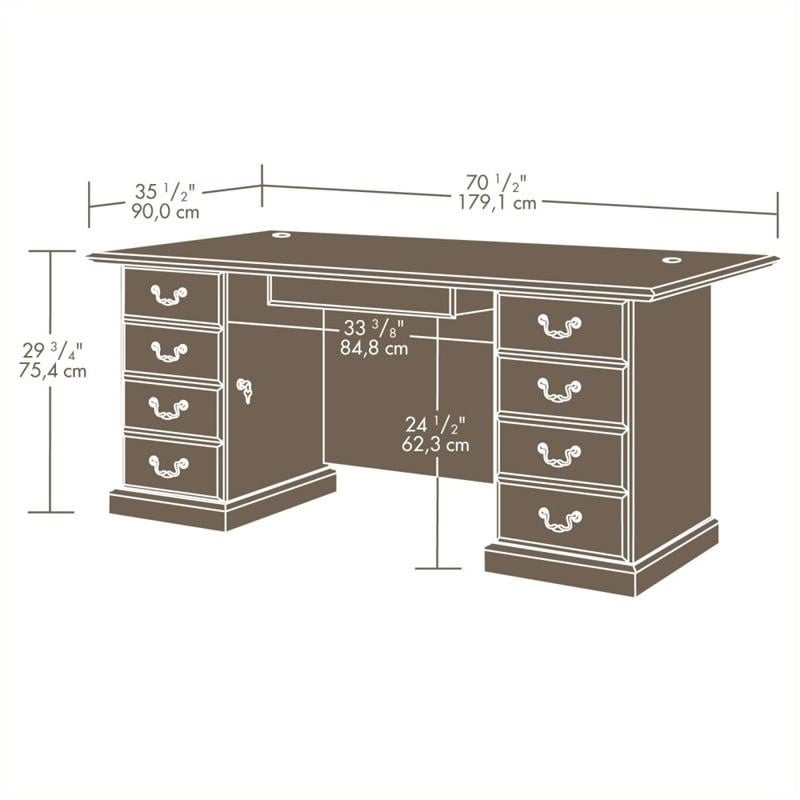 Pemberly Row Transitional Wood Large Executive Desk in Classic Cherry