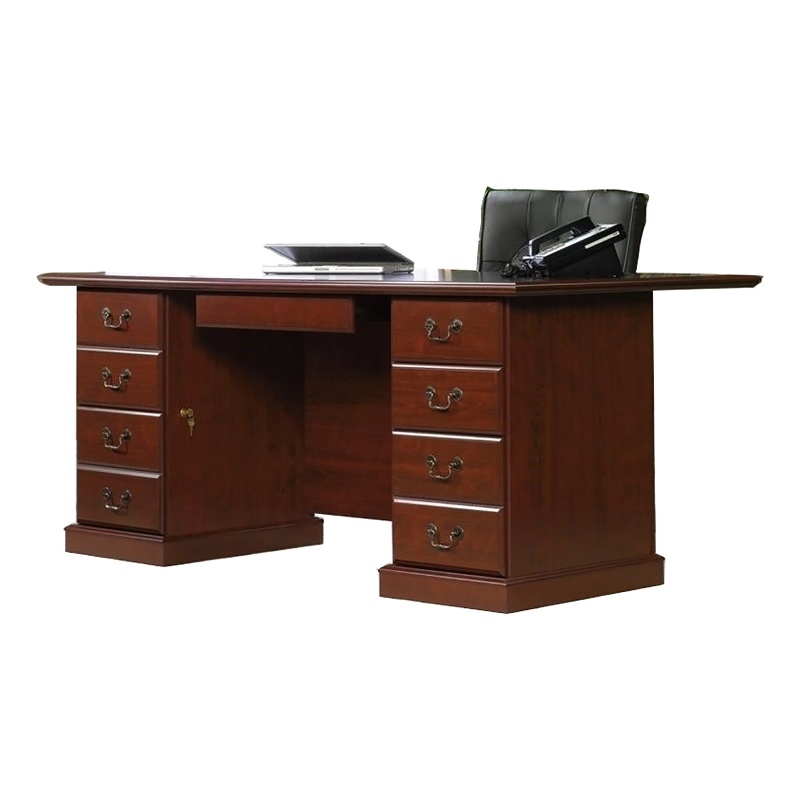 Pemberly Row Transitional Wood Large Executive Desk in Classic Cherry