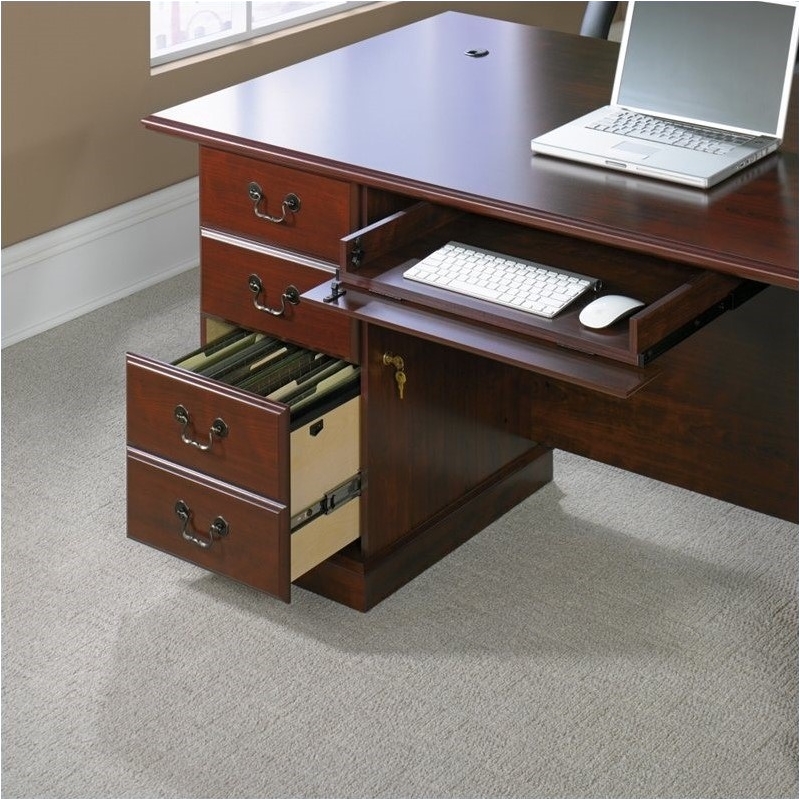 Pemberly Row Transitional Wood Large Executive Desk in Classic Cherry