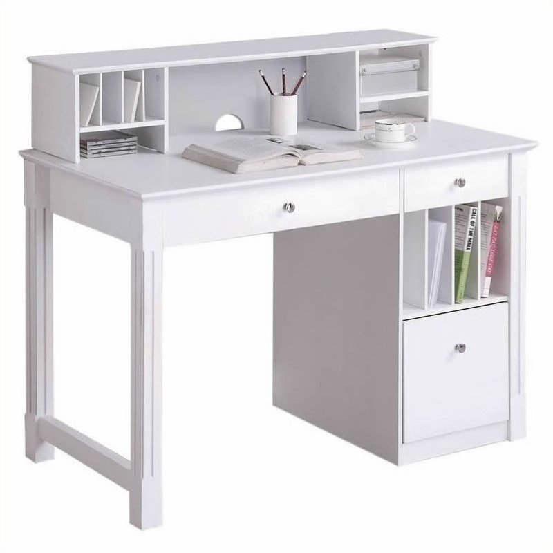 Pemberly Row Deluxe Solid Wood Desk with Hutch in White Cymax Business