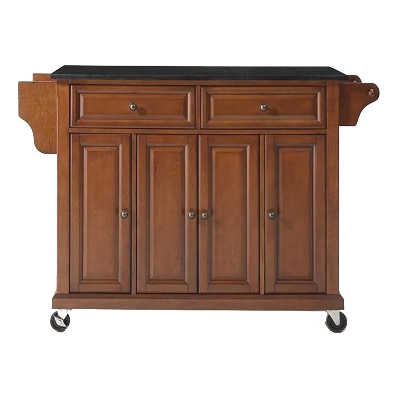 Pemberly Row Traditional Wood/Granite Top Kitchen Cart in Classic Cherry