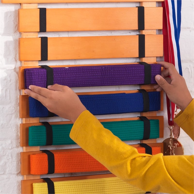 Pemberly Row Birch Wood and Ply Wood Kids Martial Arts Belt Holder