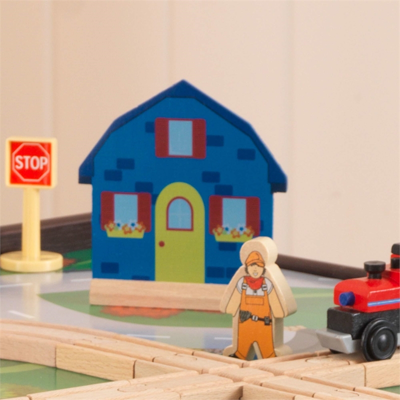 Pemberly Row 2-in-1 Activity Table with Lego and Train Set in Espresso
