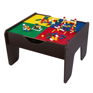 Pemberly Row 2-in-1 Activity Table with Lego and Train Set in Espresso