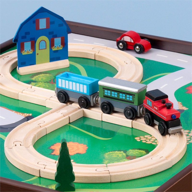Pemberly Row 2-in-1 Activity Table with Lego and Train Set in Espresso