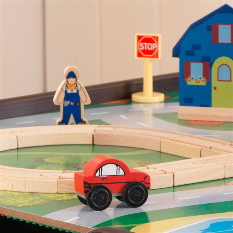 Pemberly Row 2-in-1 Activity Table with Lego and Train Set in Espresso