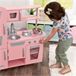 Pemberly Row Vintage Play Kitchen Pink with Stainless Steel Fixtures & Ice Maker
