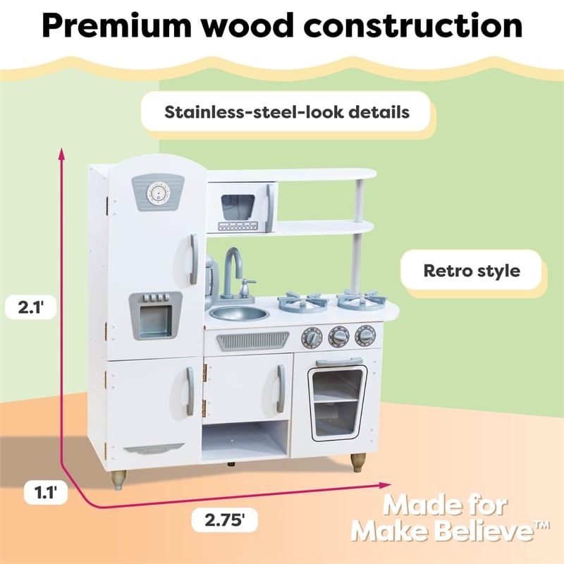 Pemberly Row Wood White Vintage Play Kitchen in Multi-Color Finish