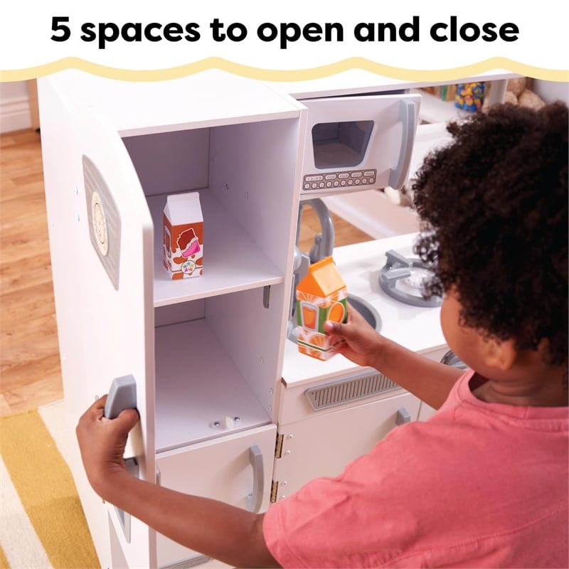 Pemberly Row Wood White Vintage Play Kitchen in Multi-Color Finish