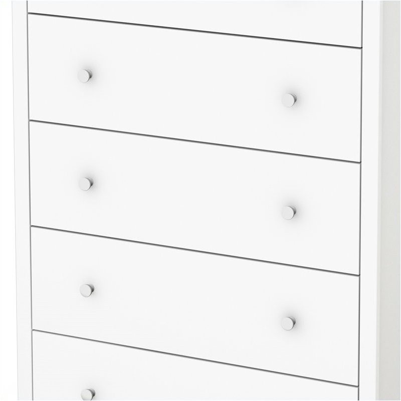 Pemberly Row 5 Drawer Chest in Pure White Finish