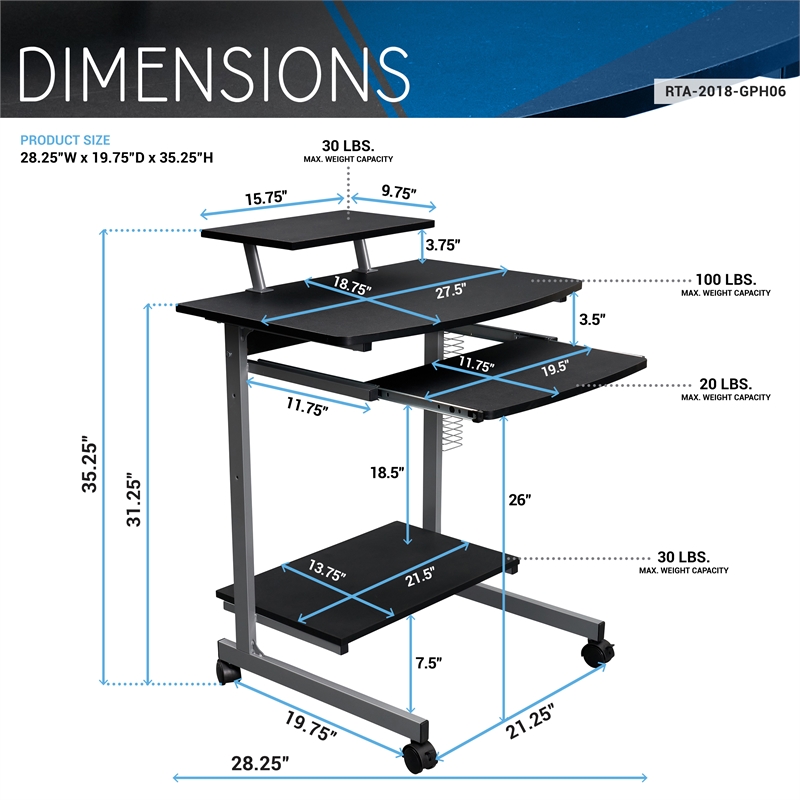 Pemberly Row Wood Top Computer Work Station in Graphite