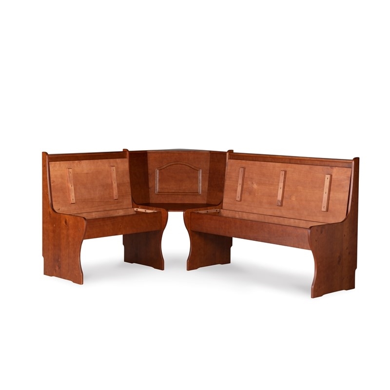 Pemberly Row Wood Breakfast Corner Nook Table Set in Walnut Brown