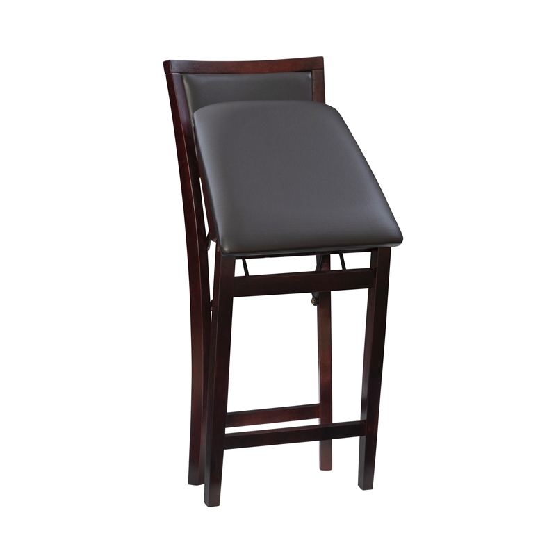 Pemberly Row Wood Bar Stool Chair in Merlot - Square Seat & Footrest & Backrest