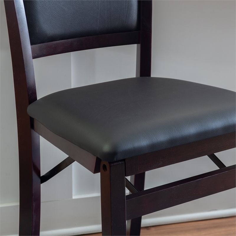Pemberly Row Wood Bar Stool Chair in Merlot - Square Seat & Footrest & Backrest