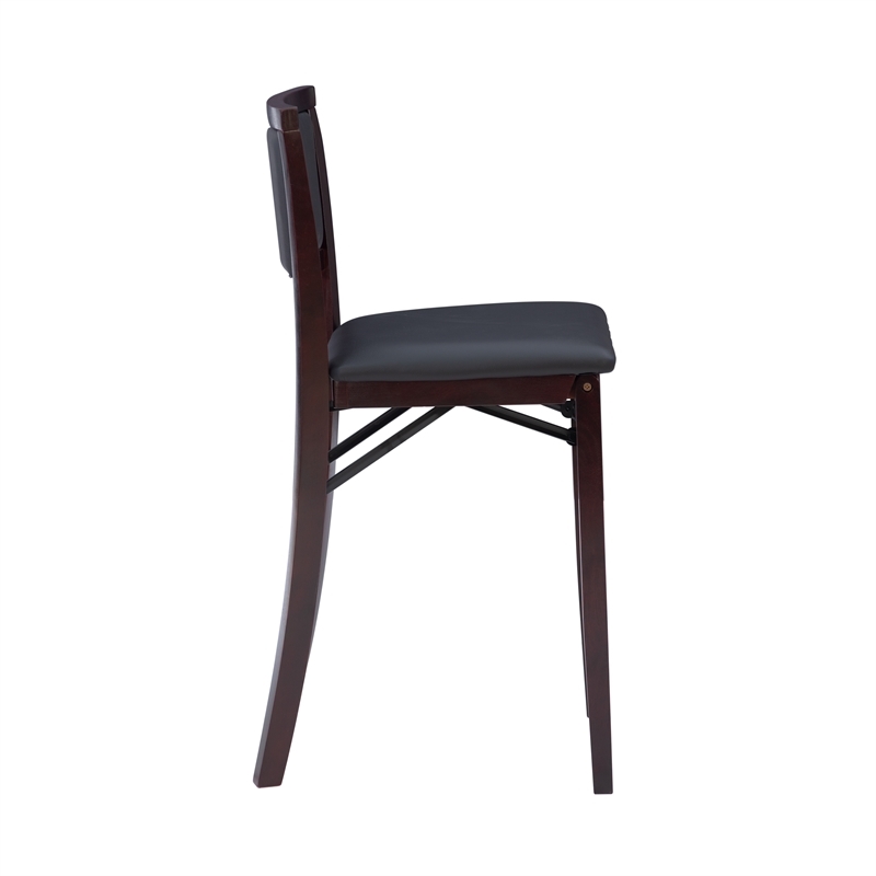 Pemberly Row Wood Bar Stool Chair in Merlot - Square Seat & Footrest & Backrest