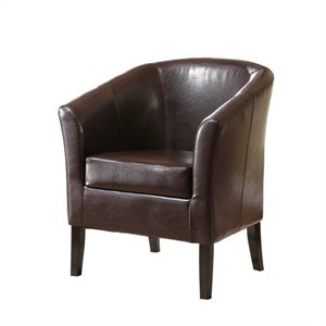 pemberly row faux leather barrel club chair in brown