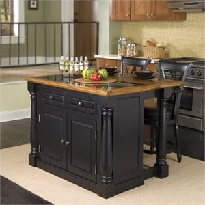 Pemberly Row Roll-out Leg Kitchen Island Set in Black and Oak