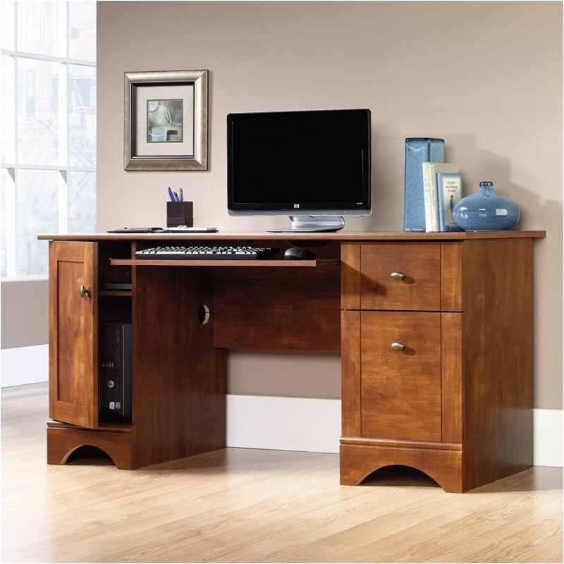 Pemberly Row Transitional Wood Computer Desk in Brushed Maple