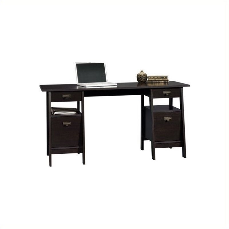 Pemberly Row Executive Trestle Desk in Jamocha Wood Cymax Business