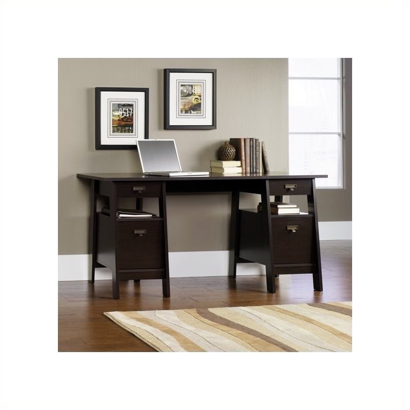 Pemberly Row Executive Trestle Desk in Jamocha Wood Cymax Business