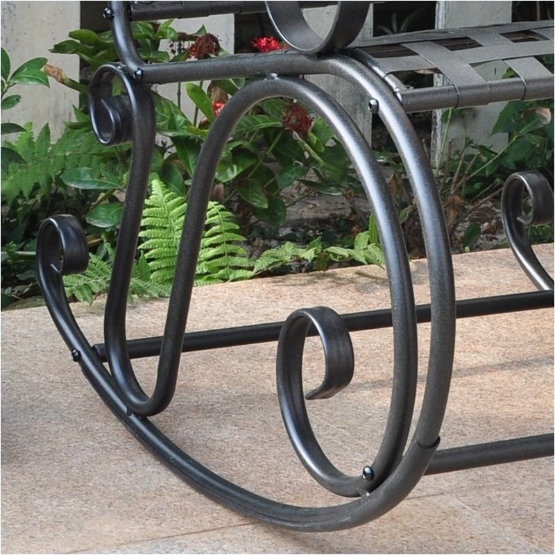 Pemberly Row Iron Scroll High-Back Patio Rocking Chair