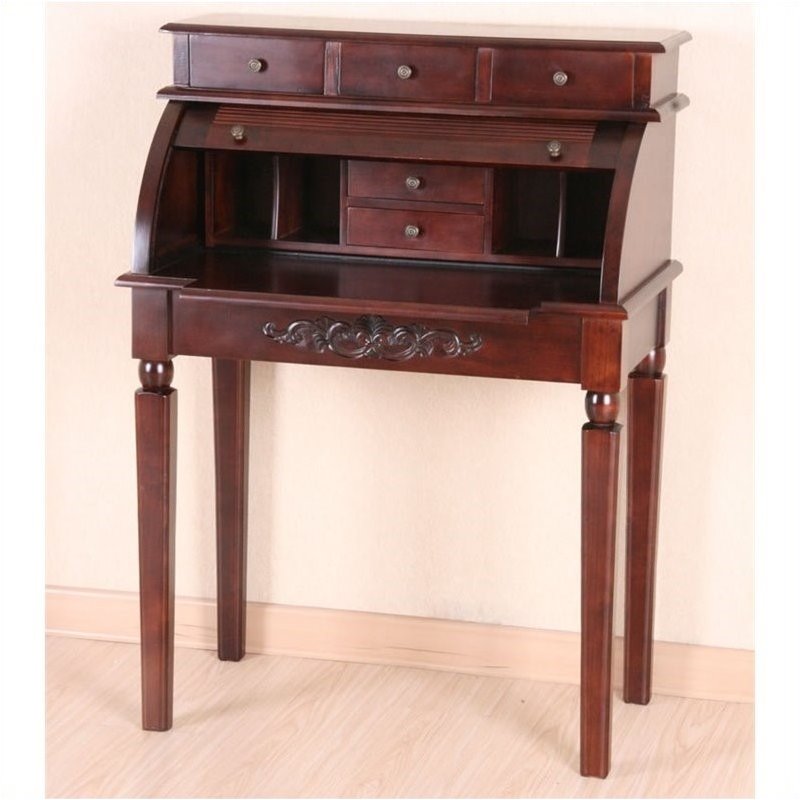 Pemberly Row Roll Top Desk in Dual Walnut Stain