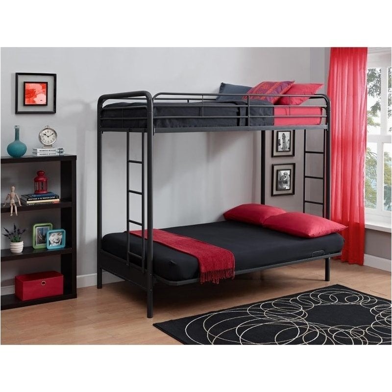 Pemberly Row Twin over Convertible Futon Sofa Bunk Bed in Black